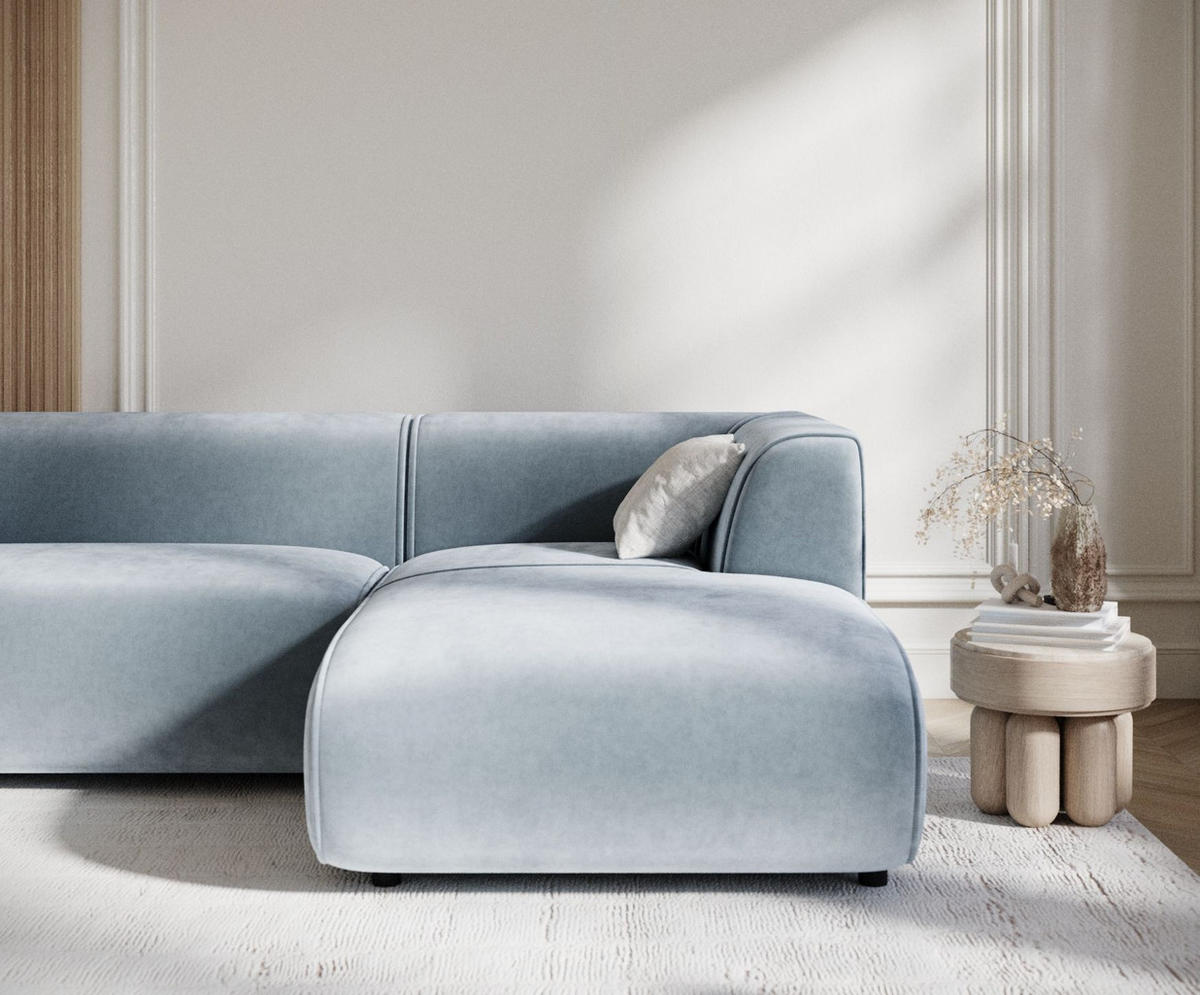 ECKSOFA Melani Blau Samtstoff - Rechts Seite - Blau/Schwarz, Holz/Holzwerkstoff (162/256cm) - Maison de Reve