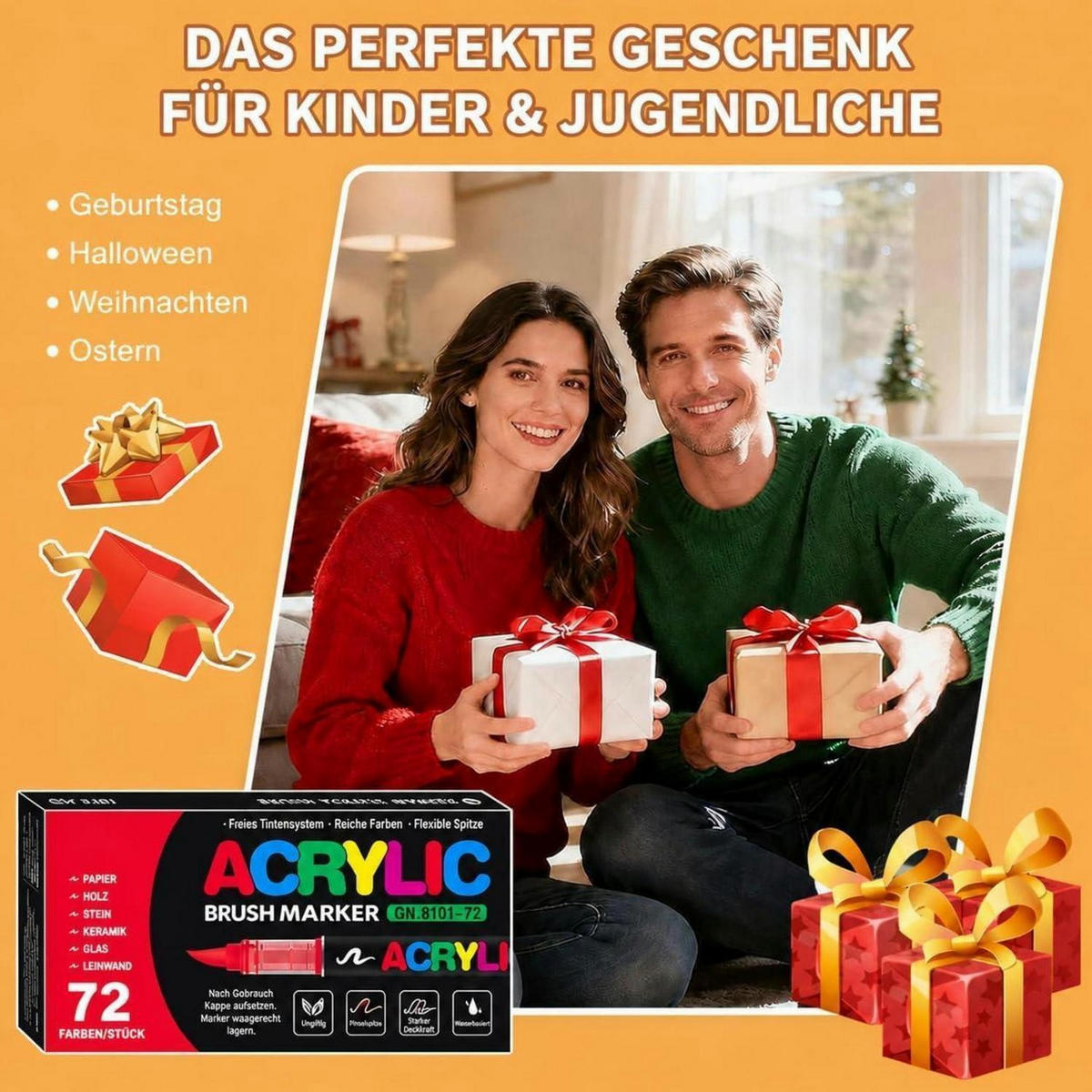 ACRYLSTIFTE 72-teiliges Set mit Pinselspitze - Multicolor, Kunststoff (1/1/15cm)