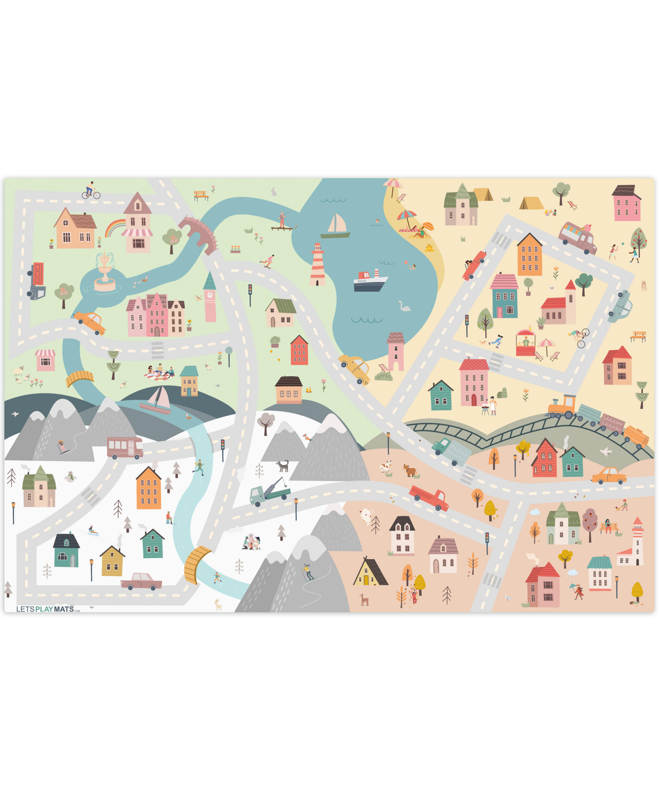 KINDERTEPPICH Jahreszeiten - Stadt - Häuser - Straße - Kinder - Auto 180x120 cm - Multicolor, Kunststoff (180/120cm) - MuchoWow