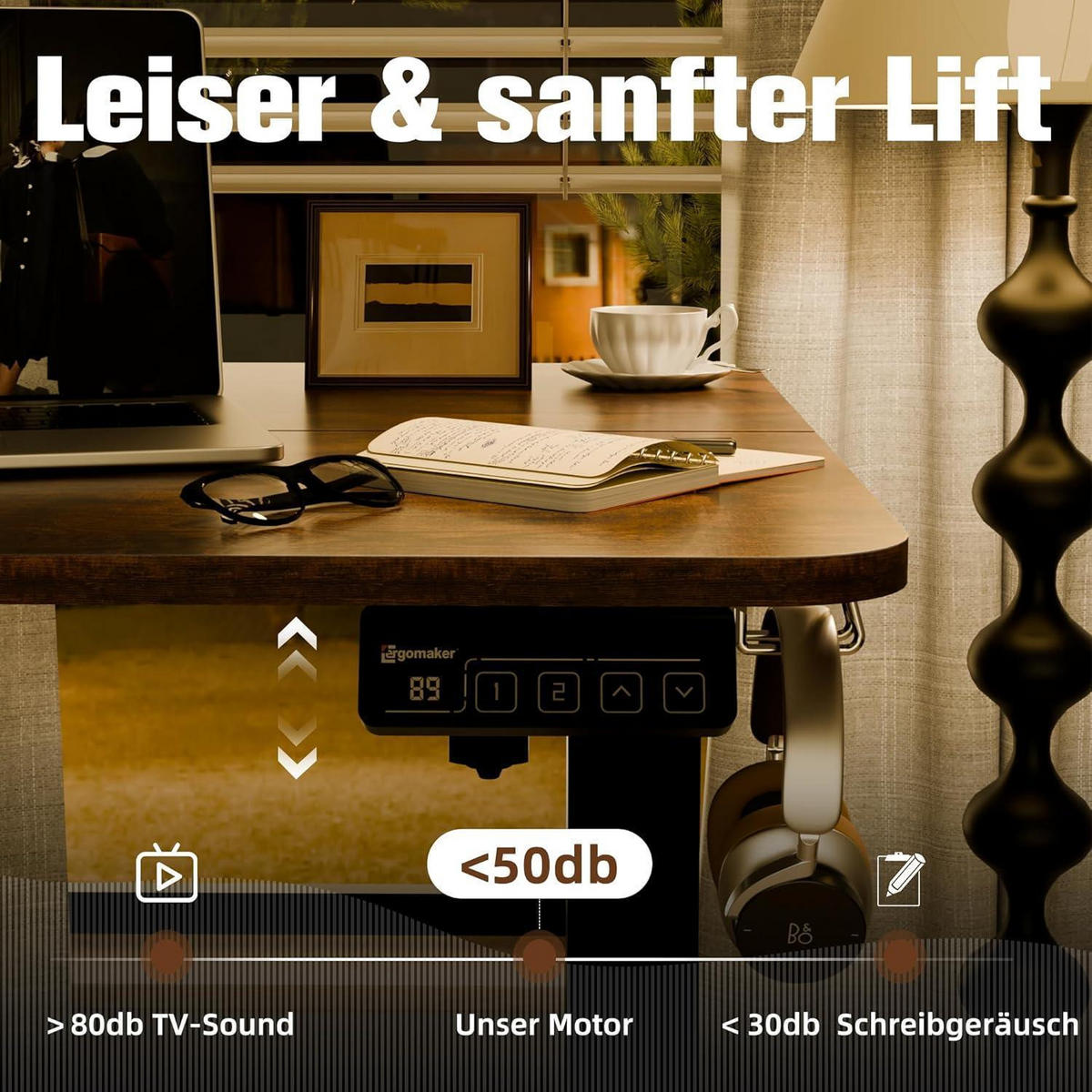 SCHREIBTISCH höhenverstellbar elektrisch 90 x 60 cm Braun - Braun, Holzwerkstoff (90/60/118cm)