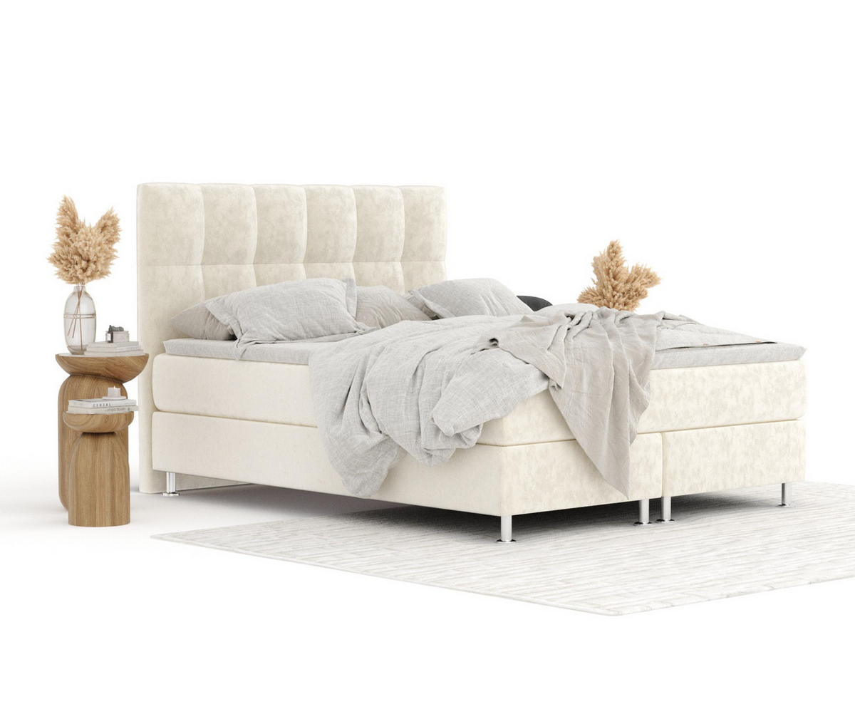 BOXSPRINGBETT Elisio Creme 160/200 cm mit Latex-Topper - Silberfarben/Creme, Holz/Holzwerkstoff (160/200cm) - Maison de Reve