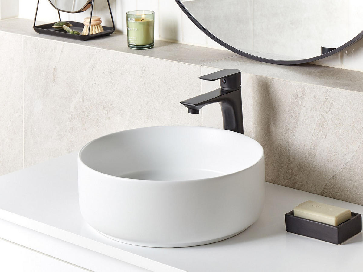 AUFSATZWASCHBECKEN Cremeweiß 36 cm Keramik Calig - Creme/Weiß, Keramik (36/12/36cm) - Beliani