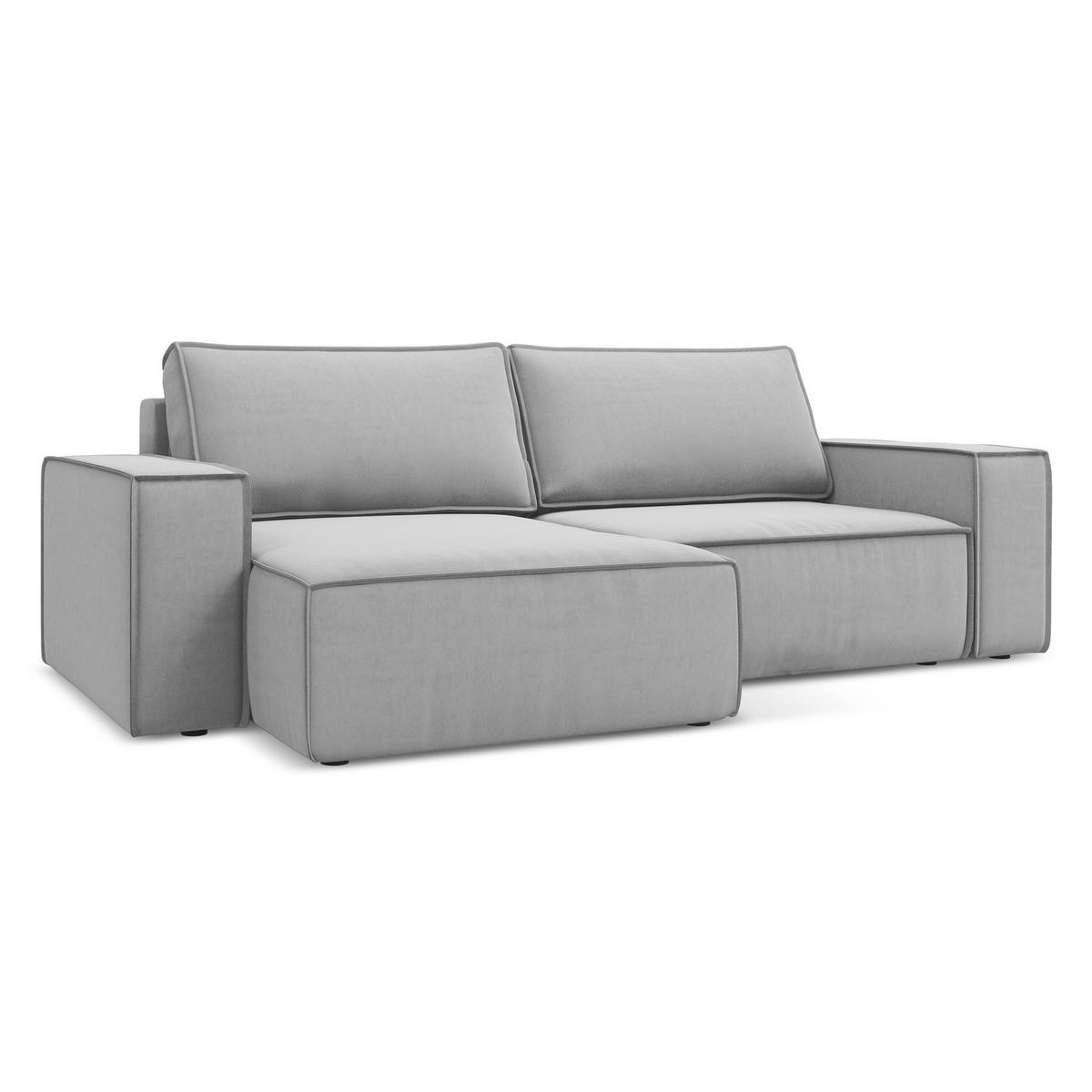 ECKSOFA mit Schlaffunktion Samt Stoff Grau - Schwarz/Grau, Kunststoff/Textil (148/257cm) - LaMiaSofa