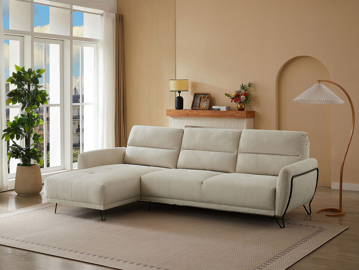 ECKSOFA mit verstellbarer Rückenlehne - Ecke links - Strukturstoff - Beige - DURIMA - Beige, Textil (290/168cm) - Vente-Unique