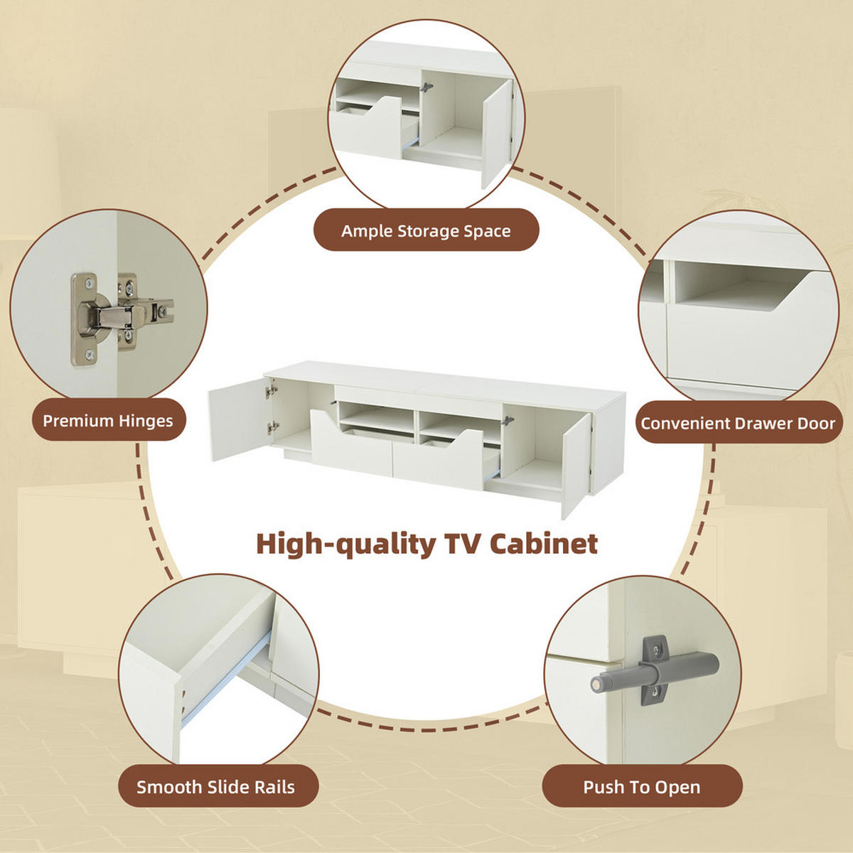 TV-SCHRANK 180x40cm Lowboard Hochglanz 2 Schubladen 2 Schränke LED Weiß - Weiß, Holz (48.79/26.19/65cm) - FLIEKS