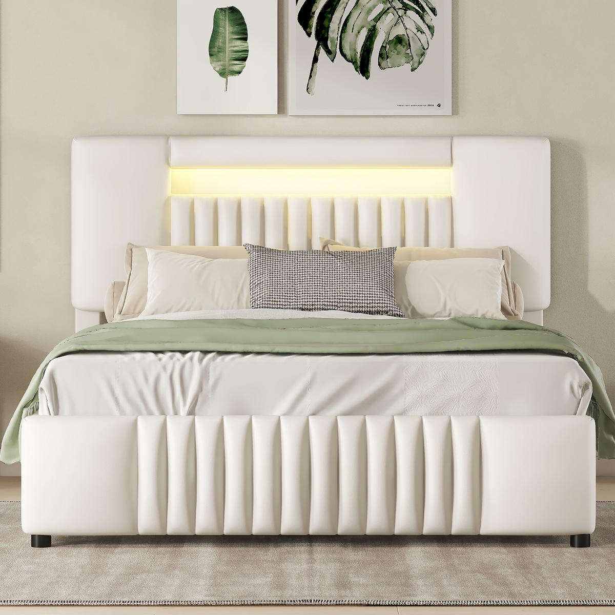 FOTOLIU în stil Chenille cu taburet și design ergonomic - bej, metal (140/200cm) - Urban Meuble