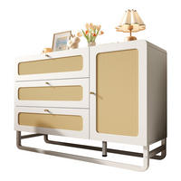 SIDEBOARD aus Holz und Metall 120x40x85 cm Weiß mit Rattanfronten, 3 Schubladen, Türschrank und verstellbaren Einlegeböden - Weiß, Metall (120/85/40cm) - Modfu