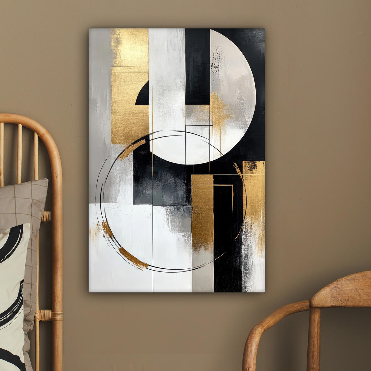 LEINWANDBILD - Abstrakt - Gold - Silber - Formen - Ästhetik - 60x90 - Kunstdruck - Multicolor, Textil (60/90cm) - MuchoWow