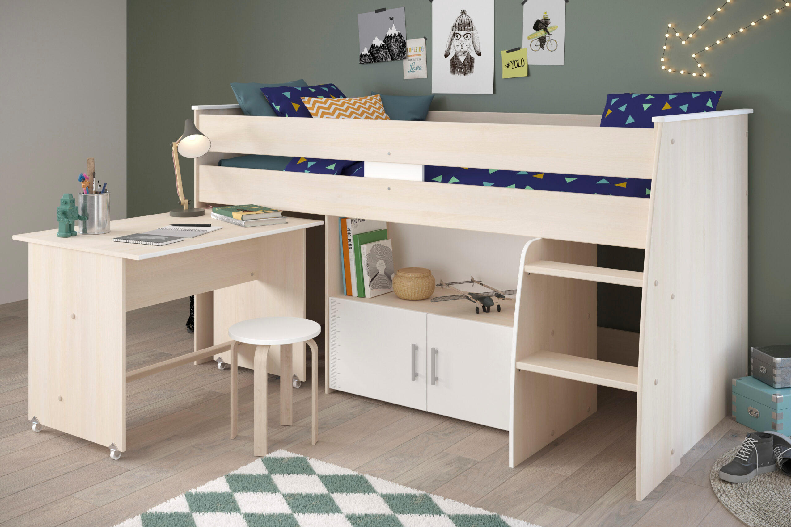 HOCHBETT mit Schreibtisch, Schlafplatz 90x200 cm - Charly - Apfelbaumfarben, Holzwerkstoff (90/200cm) - Calicosy