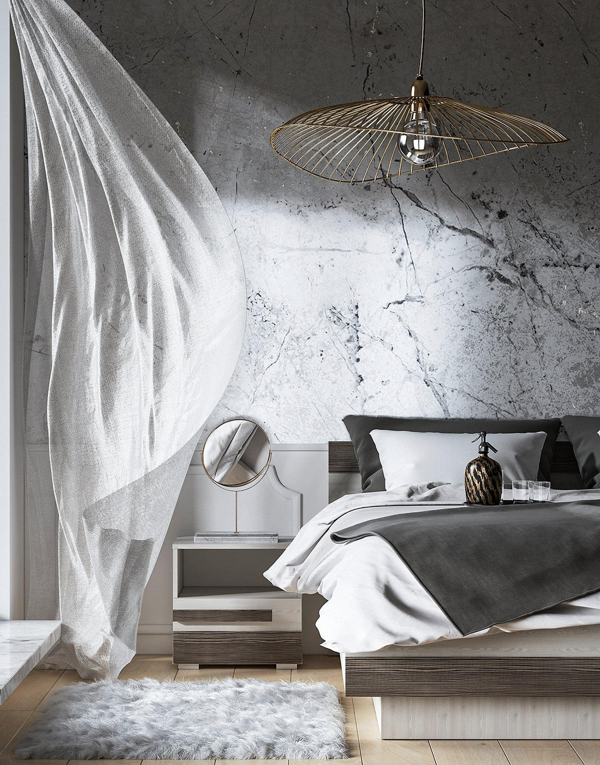 NACHTTISCH – 46 cm – Blanco – Grau / Kieferfarben - Grau/Kieferfarben, Holzwerkstoff (46/45/42cm) - hi-markt