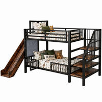 HOCHBETT Kinder 90x200 cm Metall Schwarz mit Rutsche und Stauraumtreppe - Schwarz, Metall (90/200cm) - Meubliv