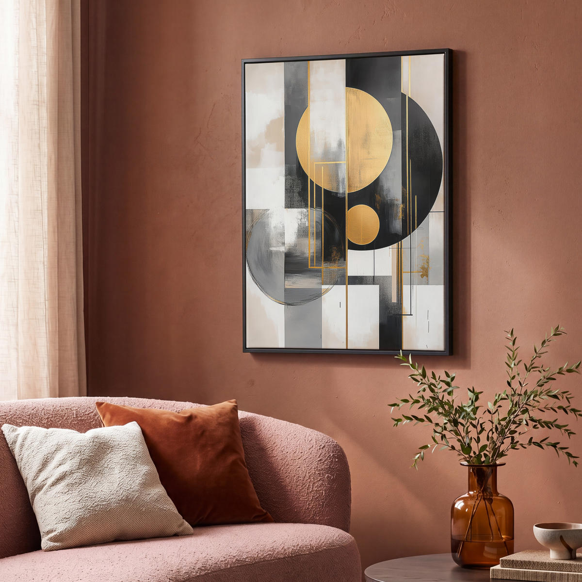 LEINWAND Bilder mit Rahmen - Abstrakt - Gold - Silber - Formen - Ästhetisch - Modern - 70x100 - Goldfarben, Textil (70/100cm) - MuchoWow