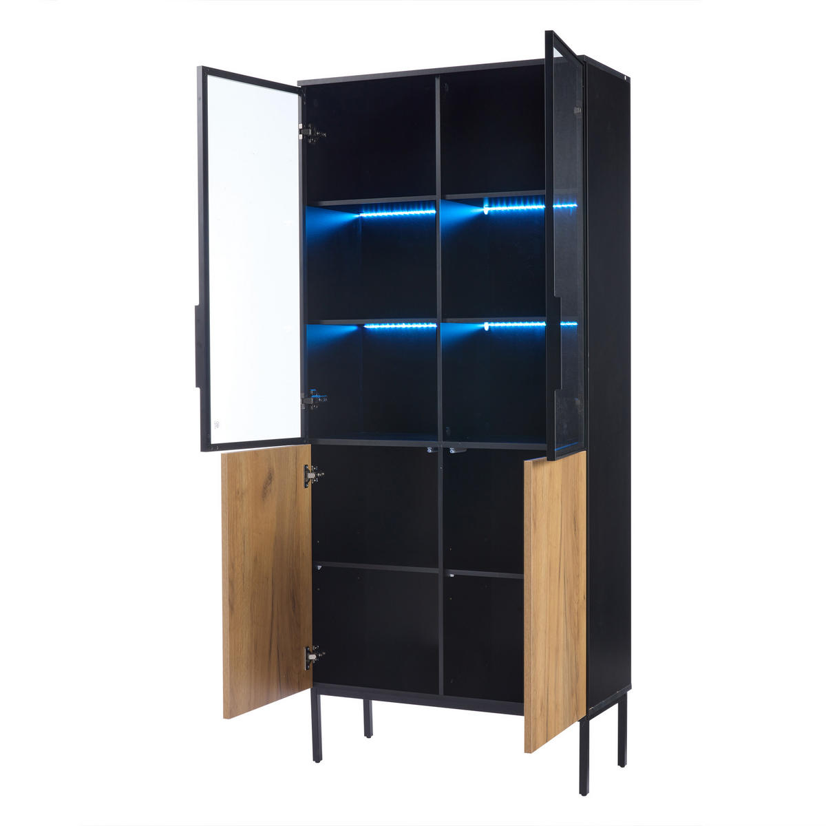 HIGHBOARD mit Glasvitrine LED-Beleuchtung 80/35/180cm - Schwarz, Holzwerkstoff (80/180/35cm) - Urban Meuble