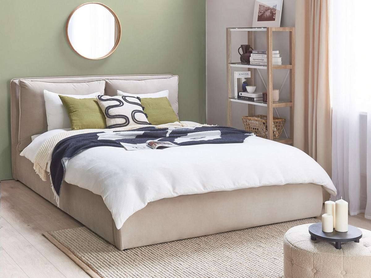 BETT 160/200cm Beige Bajonna - Beige, Textil (160/200cm) - Beliani