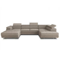 WOHNLANDSCHAFT Caris U, Seite: Links - Beige, Holz/Textil (348/90/205cm) - Sofnet
