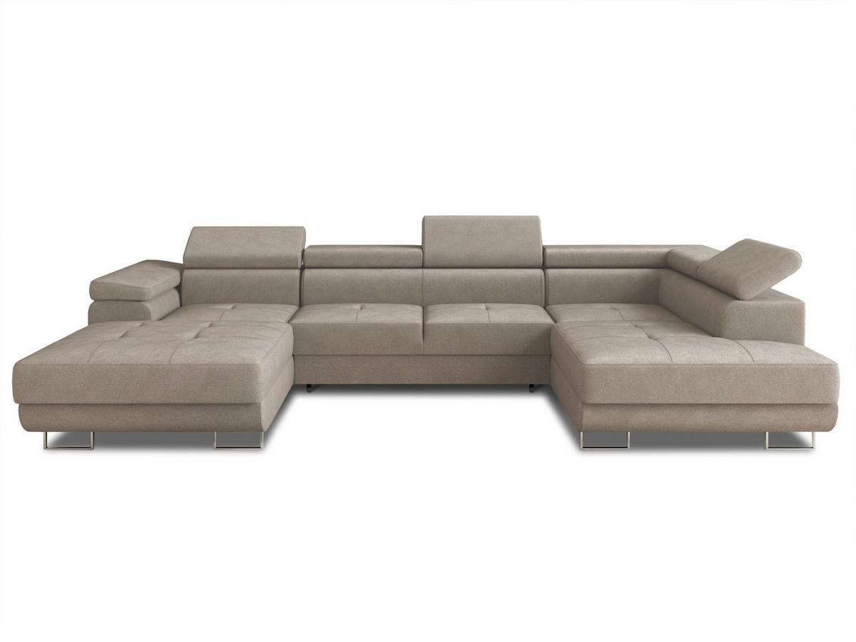 WOHNLANDSCHAFT Caris U, Seite: Links - Beige, Holz/Textil (348/90/205cm) - Sofnet