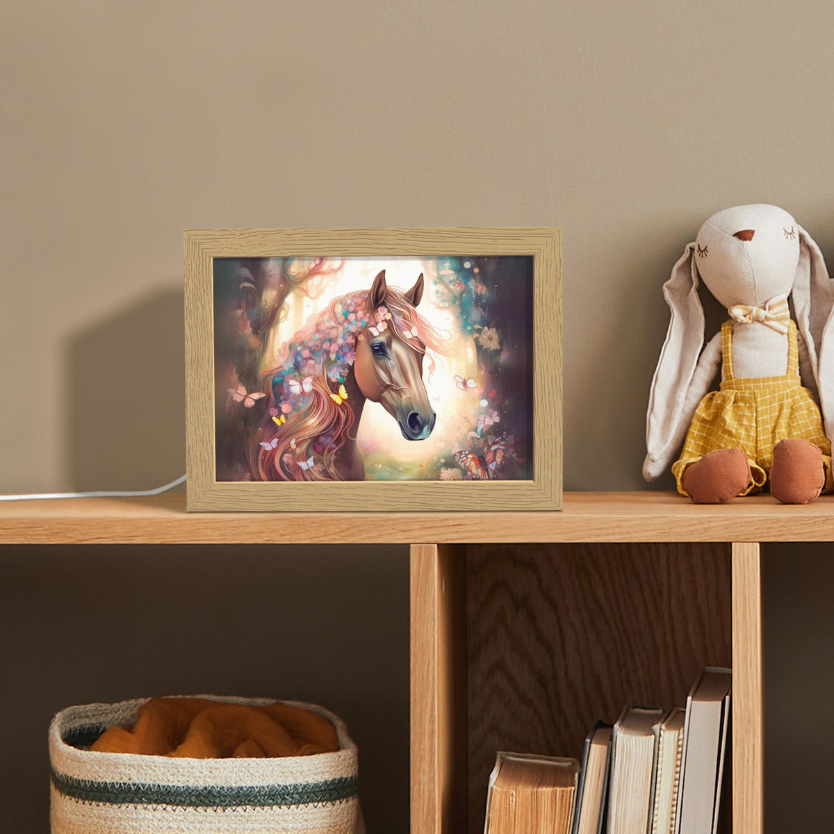 NACHTTISCHLAMPE Pferd - Natur - Blumen - Schmetterlinge - Wald 20x15 cm - Dunkelbraun, Holzwerkstoff (8/20/15cm)