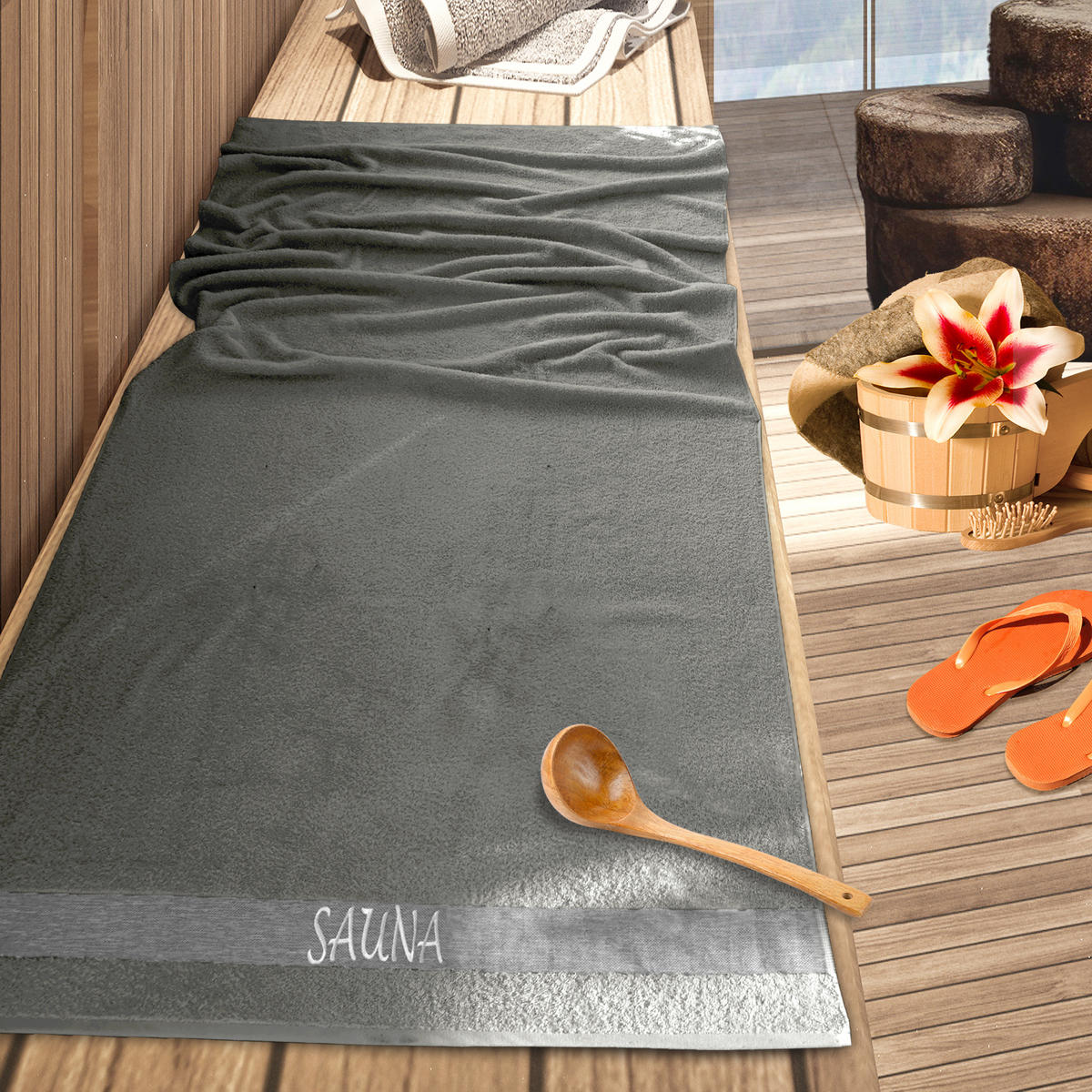 SAUNAHANDTUCH Lima Dunkelgrau 100x200 cm - Dunkelgrau, Naturmaterialien (100/200cm) - Lashuma