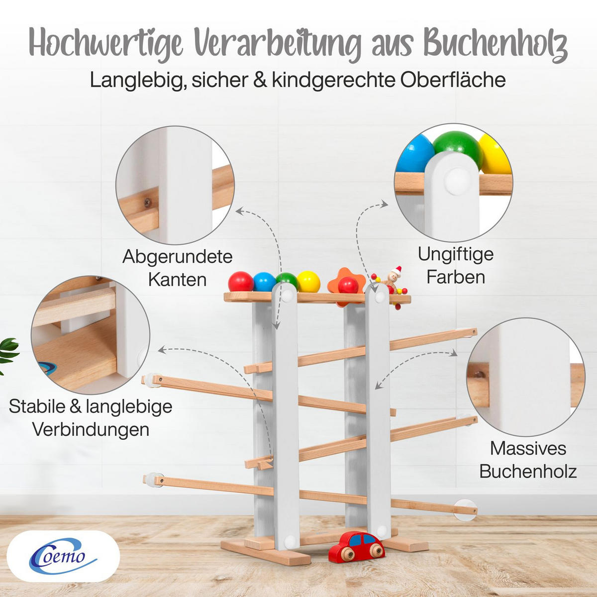 KUGELBAHN L Holz Grau mit 7 Roll Elementen - Grau, Holz (26/70cm) - Coemo