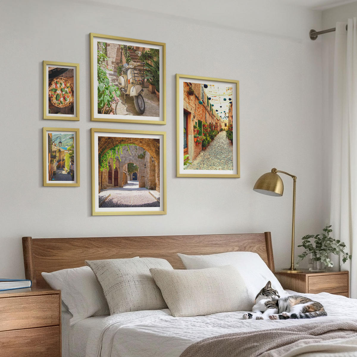 BILDER SET 5er Set - 50x50 cm & 20x30 cm & 40x60 cm Goldrahmen - Amerikanische Symbole, USA-Flagge - Goldfarben, Kunststoff (40/60cm) - TULUP