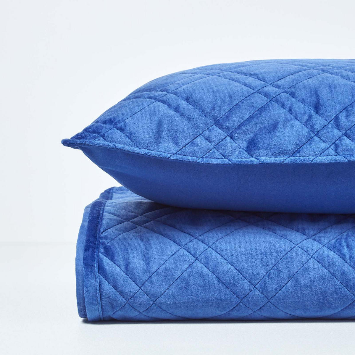TAGESDECKE Samt 200/200 cm, geometrisch gemustert - Blau, Textil (200/200cm) - Homescapes