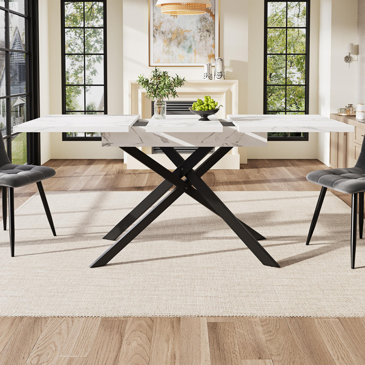 ESSTISCH Ausziehbar Weiß 160/80/76.50 cm - Weiß, Holzwerkstoff/Metall (160/80/76.5cm) - Urban Meuble