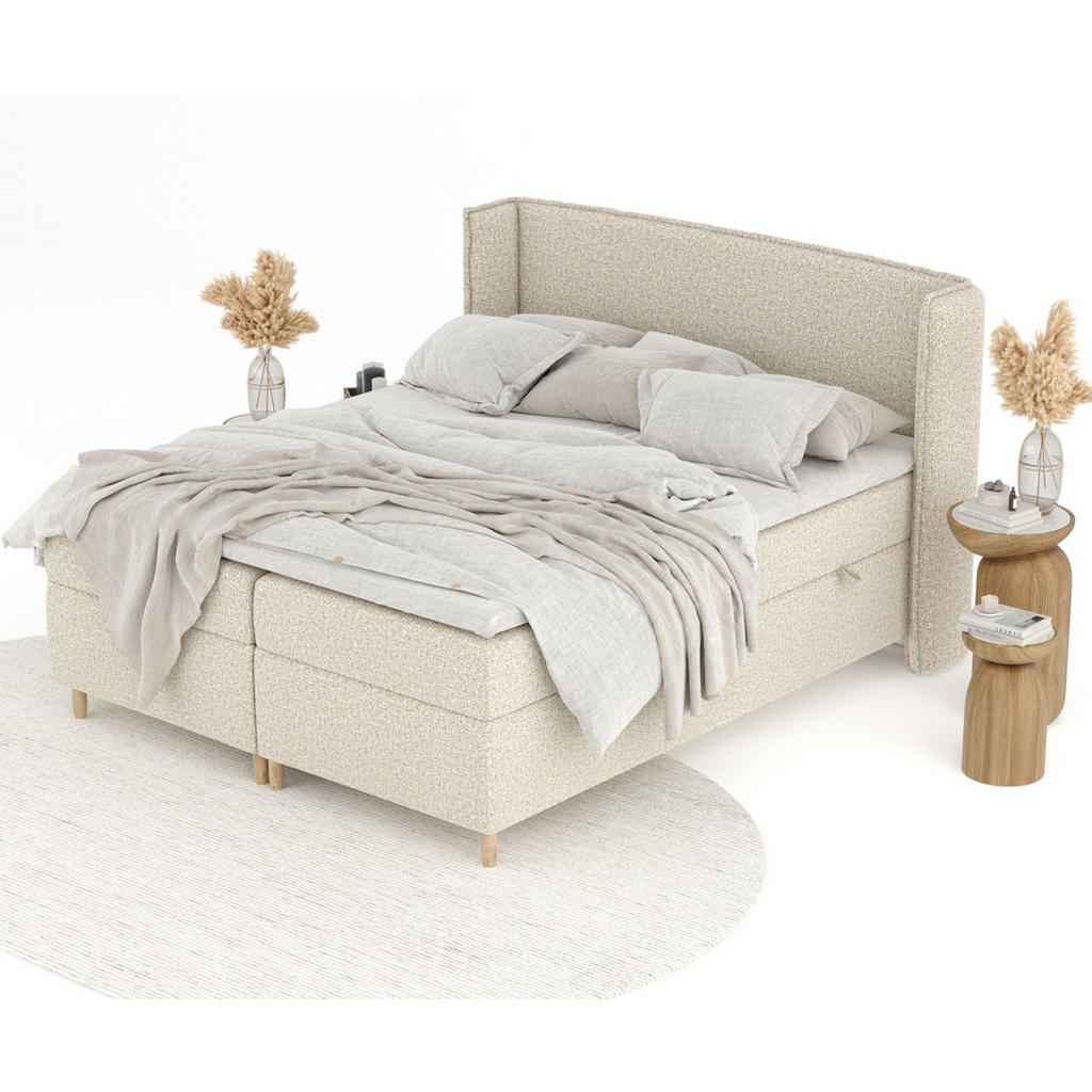 Thumbnail - Maison de Reve Boxspringbett, Beige, Textil, Buche, Kiefer, H3, Höhe ca. 19 cm, 160x200 cm, Oeko-Tex® Standard 100, Reac...