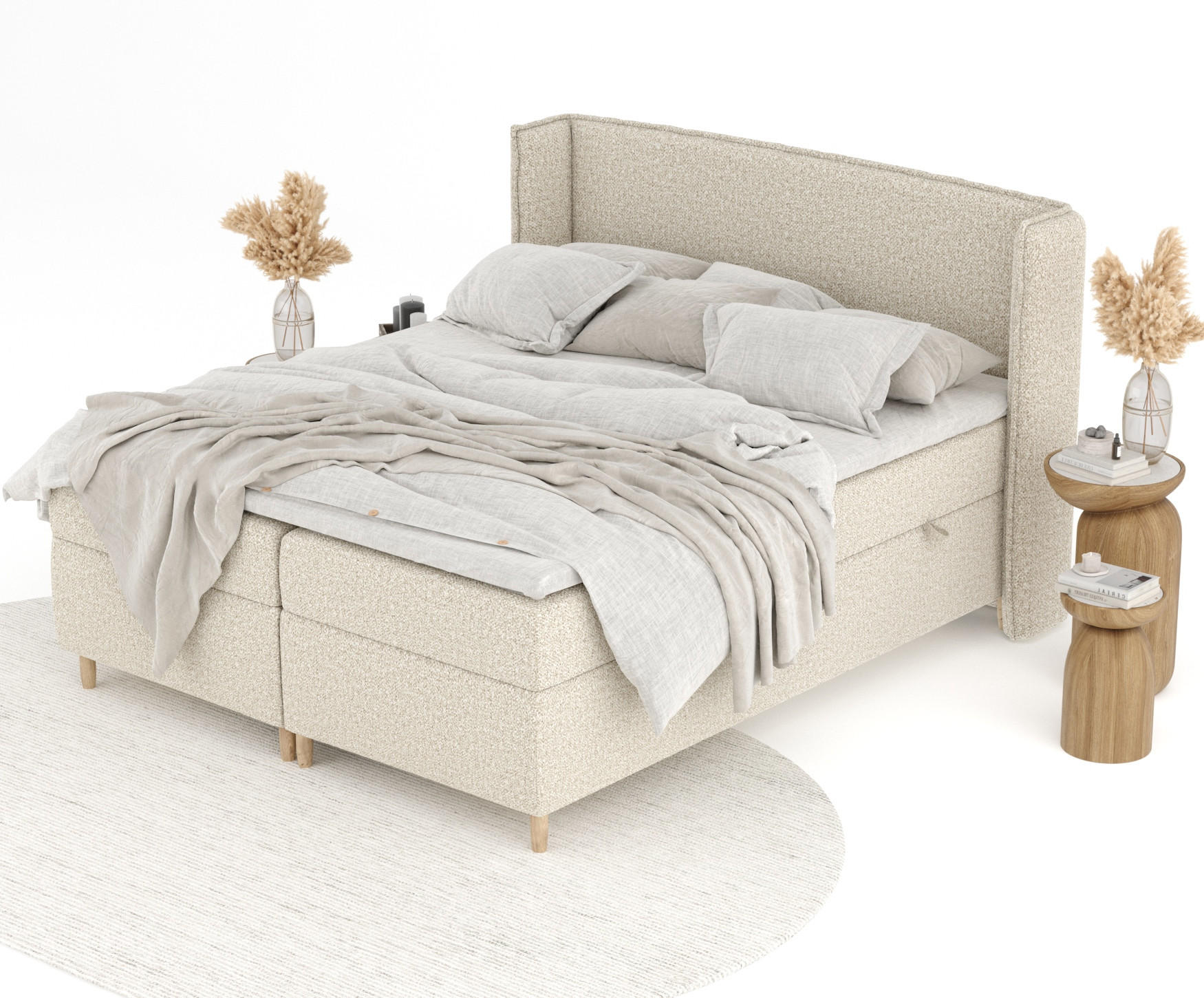 Thumbnail - Maison de Reve Boxspringbett, Beige, Textil, Buche, Kiefer, H3, Höhe ca. 19 cm, 200x200 cm, Oeko-Tex® Standard 100, Reac...