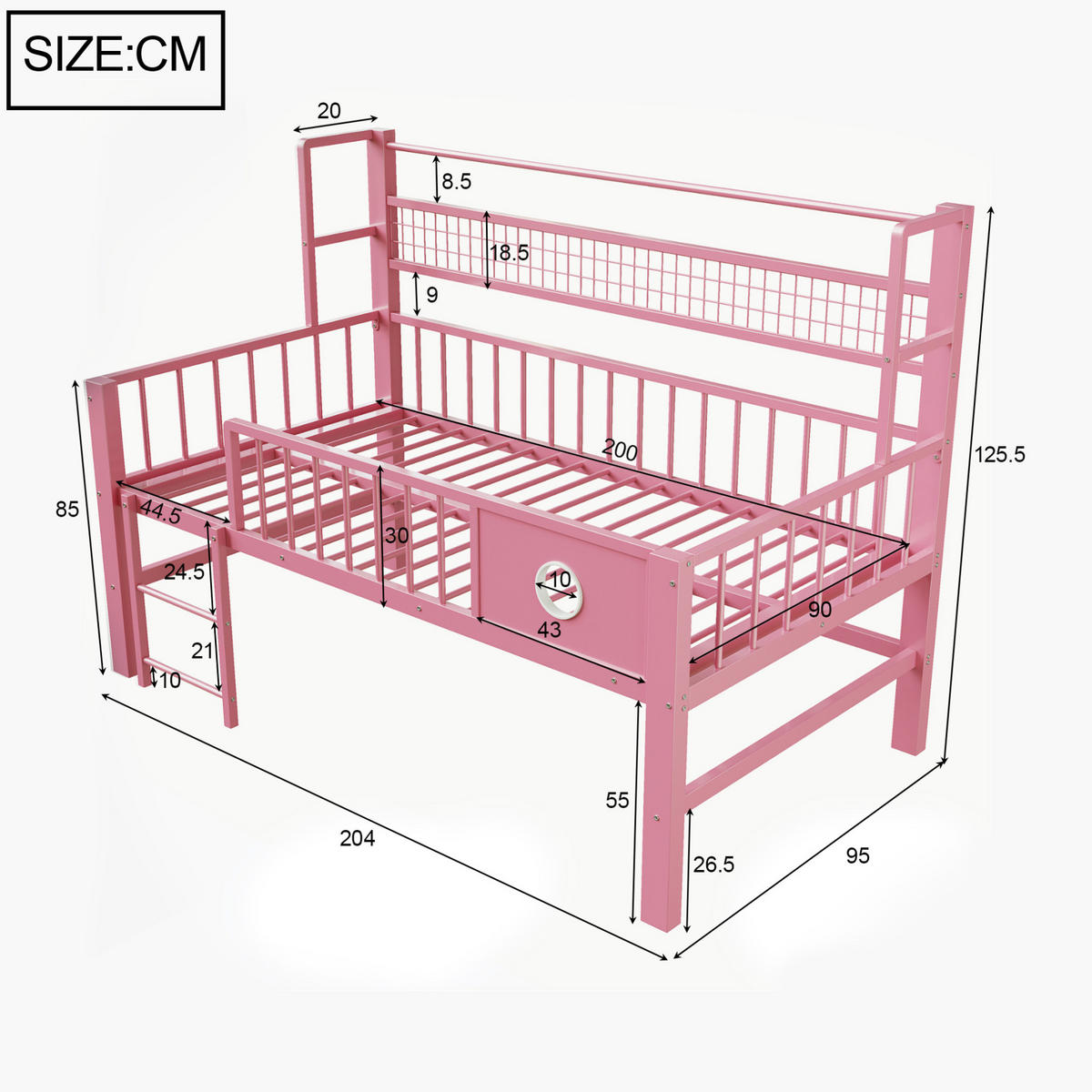 KINDERBETT 90/200 cm aus Metall in Rosa mit Stauraum und Kleiderstange - Rosa, Metall (90/200cm) - Flora Grace