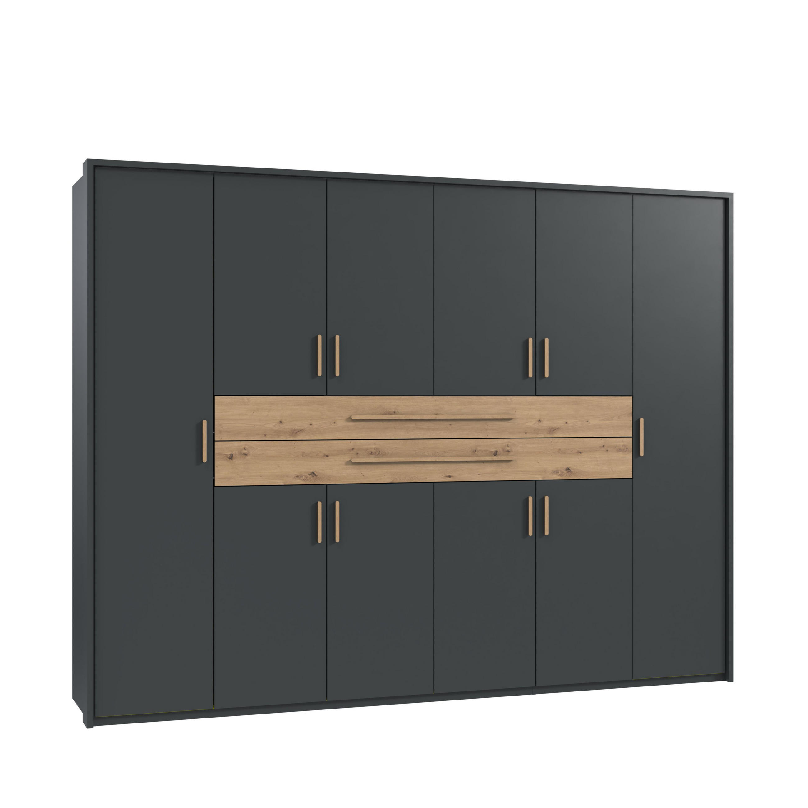 luma-home SKŘÍŇ s křídlovými dveřmi B273/H210/T58 cm v barvě grafit, šatní skříň se 2 velkými zásuvkami a úchytkami v dekoru dub Artisan / 22646