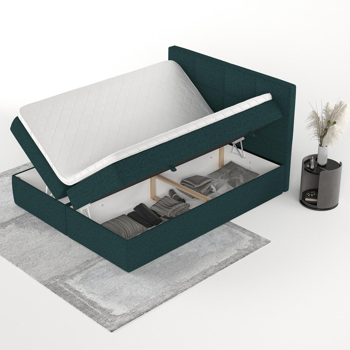 BOXBETT Oris 140/200 cm Grün im Riva Stoff - Schwarz/Grün, Holz/Holzwerkstoff (140/200cm) - AltaBeds