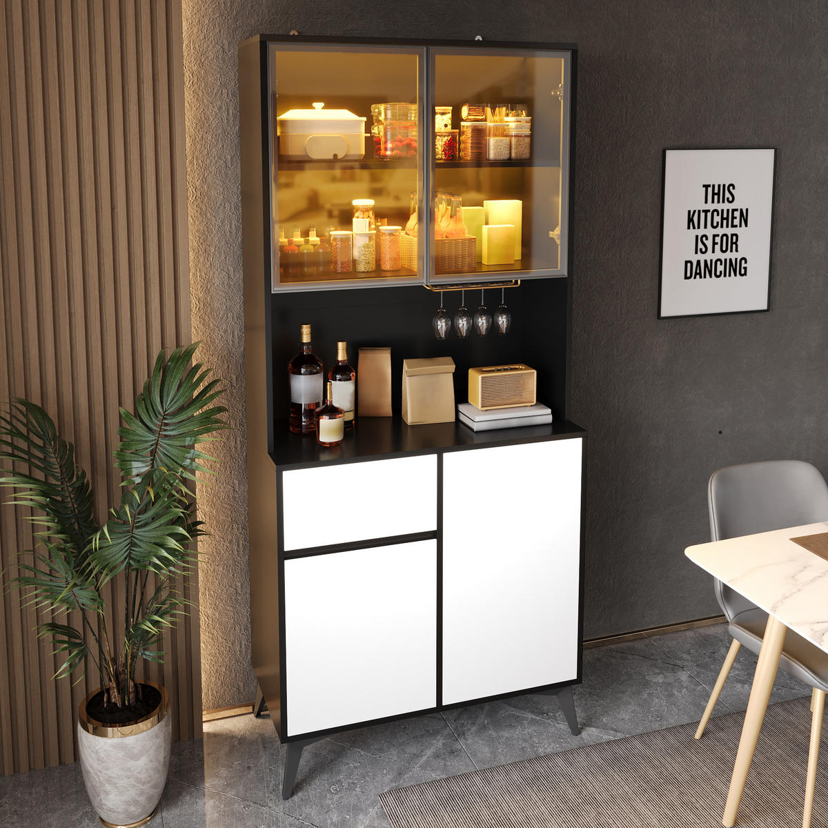 VITRINE LED Hochschrank Glas MDF Schwarz Weiß Modern - Multicolor, Holzwerkstoff (80/180/40cm) - FLIEKS