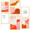 POSTER Set Mit 6 Abstrakte Farben Orange Rot Weiß Formen A3 & A4 Rahmen Aus Hellem Holz - Beige, Papier (29/3/42cm) - Nacnic