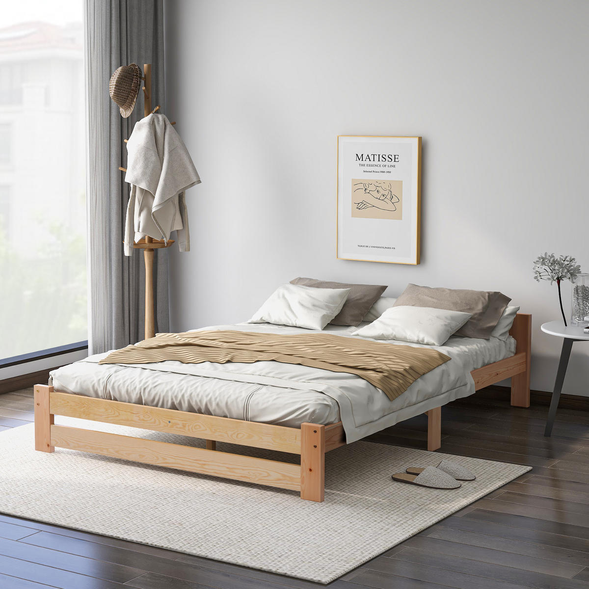 BETT 140/200 cm Natur aus Kiefer mit Kopfteil und Lattenrost - Naturfarben, Holz (140/200cm) - OKWISH
