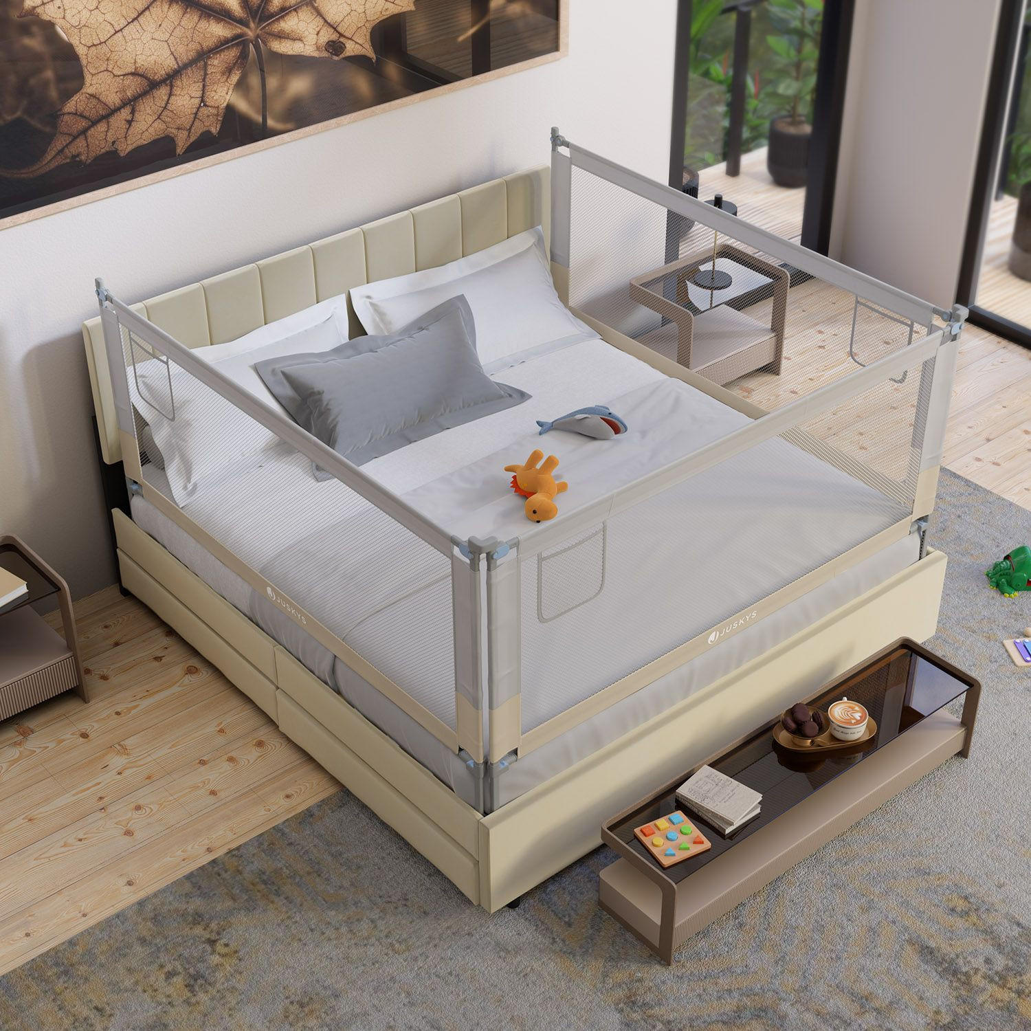 BETTSCHUTZGITTER Jaron 180/71-101 cm - Beige, Textil (180/180cm) - Juskys