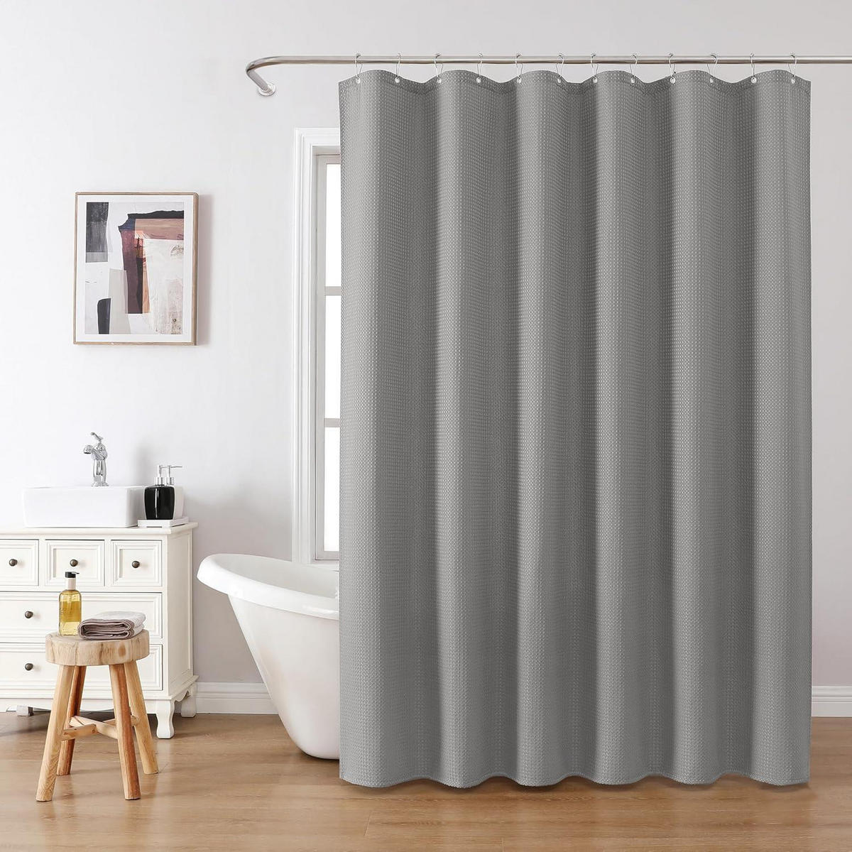 DUSCHVORHANG Waffel Stoff Dunkelgrau 182 x 244 cm - Grau, Textil (182/244cm)