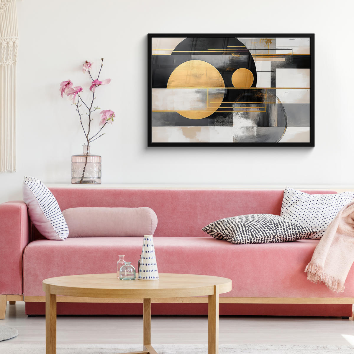 ZARÁMOVANÝ PLAGÁT Abstraktné - Zlato - Striebro - Tvary - Estetické - Moderné 90x60 cm - zlatá, papier (90/60cm) - MuchoWow