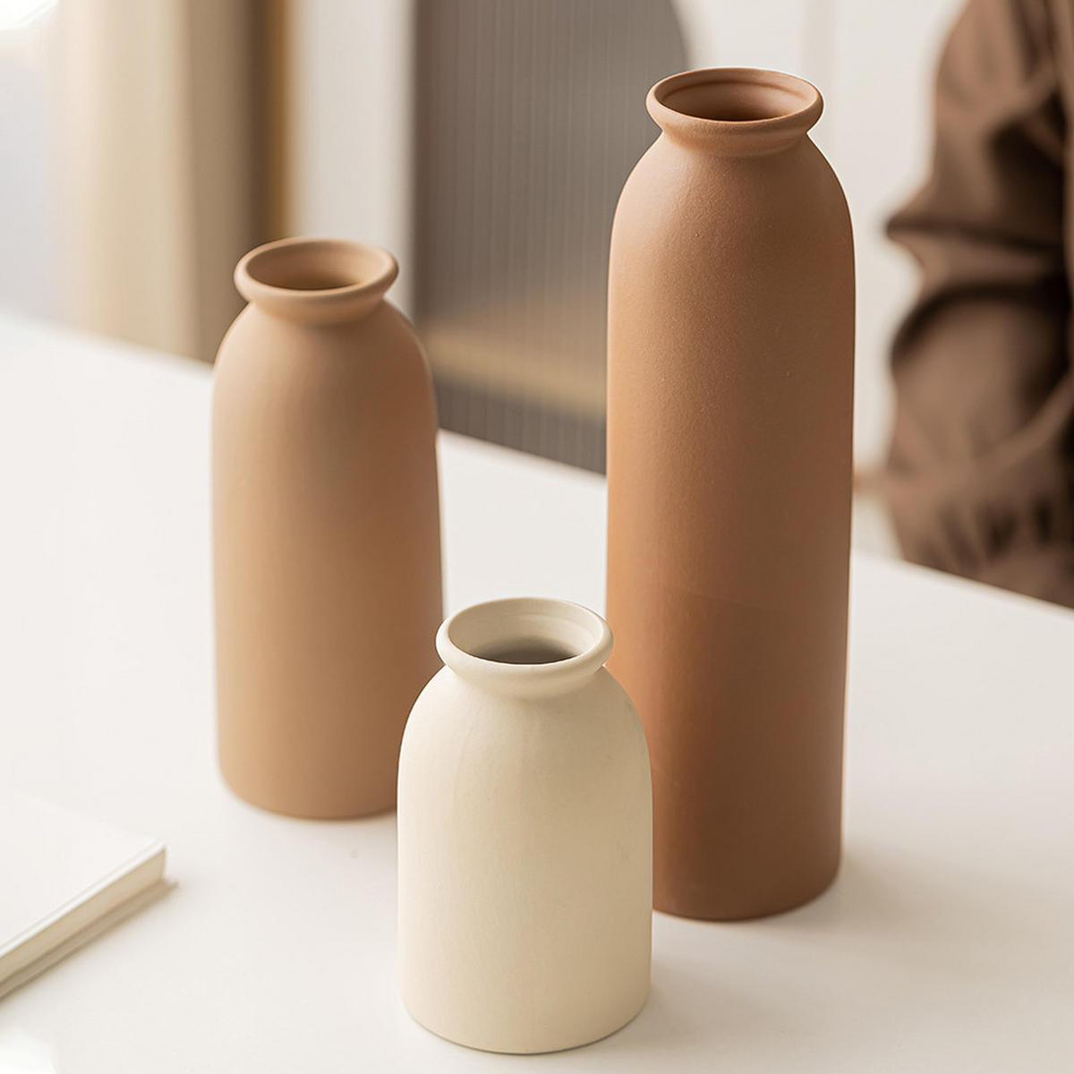 VASE Keramikvasen, Landhausstil, dreiteiliges Set - Weiß, Keramik (26.6cm) - LIBRATON