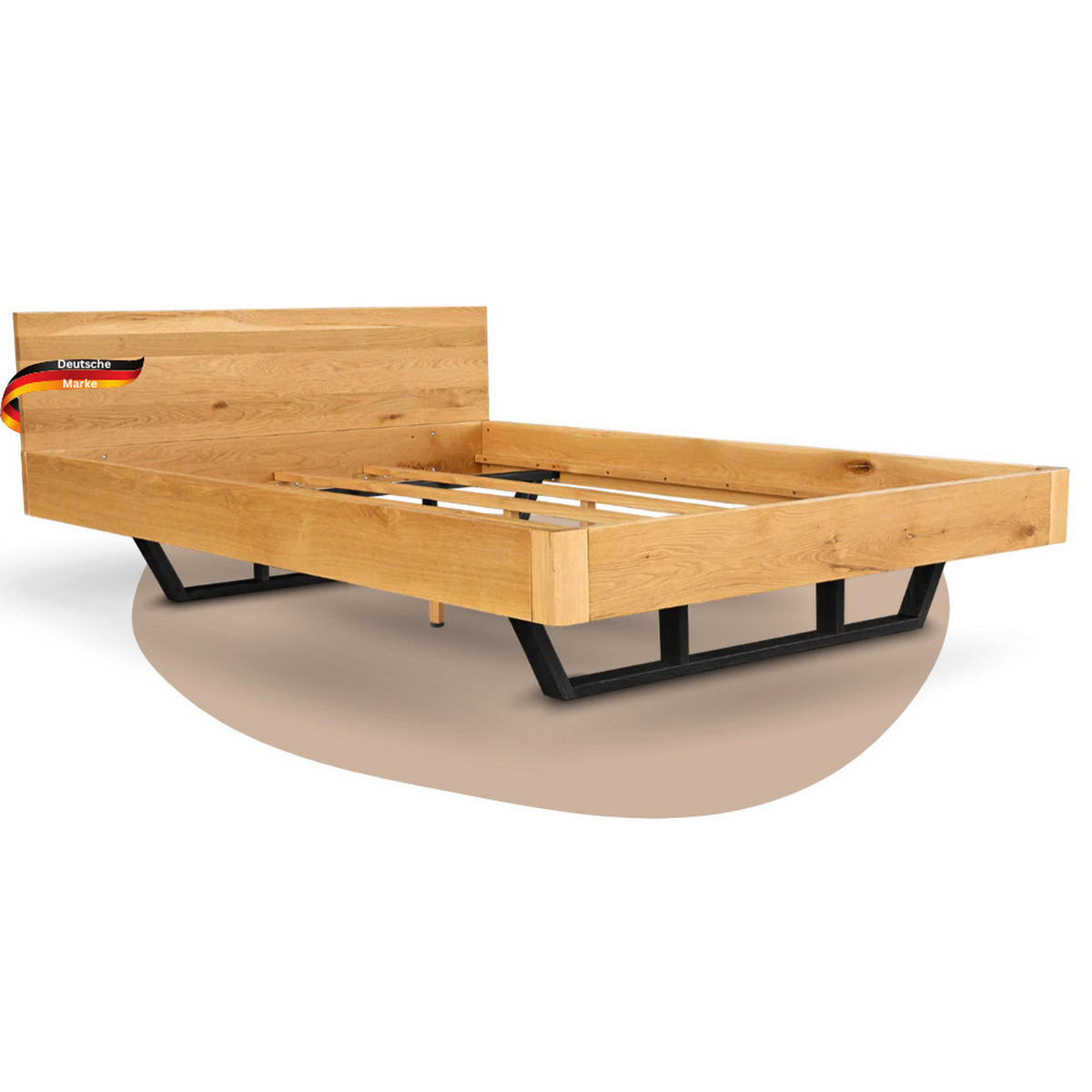 MASSIVHOLZBETT 200x200 cm KEILO Eichenholz Bettrahmen Metallkufen - Braun, Holz (200/200cm) - DELUKE