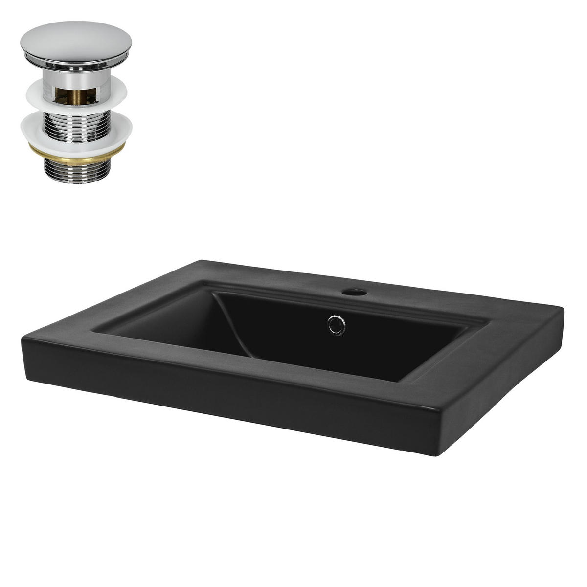 WASCHBECKEN - Schwarz, Keramik (46.5/15.5/61cm) - ML-DESIGN