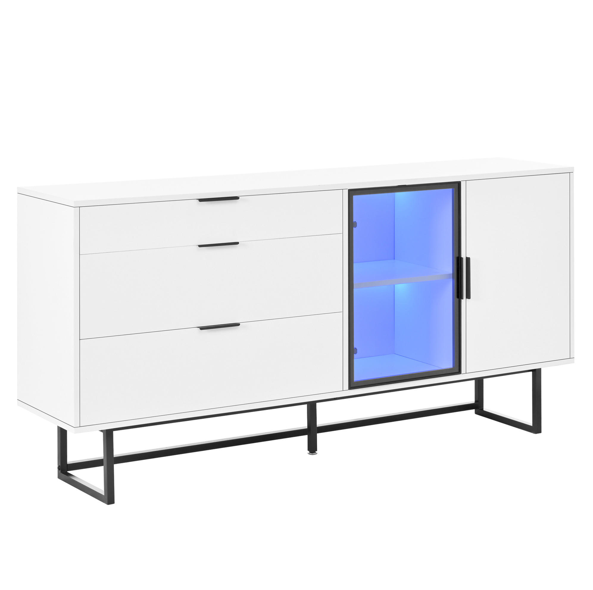 KOMMODE aus MDF & Spanplatte 160x36x78cm in Weiß mit LED-Beleuchtung - Weiß, Holzwerkstoff (160/78/36cm) - Modfu