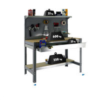 WERKBANK BUFFALO mit Werkzeugwand, Schubfach und Ablage | HxBxT 84x150x61cm | Traglast 600kg | Grau - Grau, Metall (151/144.5/61cm) - Sonstige