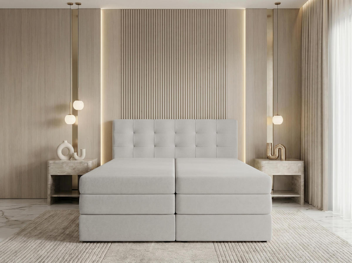 BOXSPRINGBETT FINIKE 160x200 cm mit Bettkasten und 2 Matratzen - Beige + TOPPER - Beige/Schwarz, Holz/Holzwerkstoff (160/200cm) - AX Living