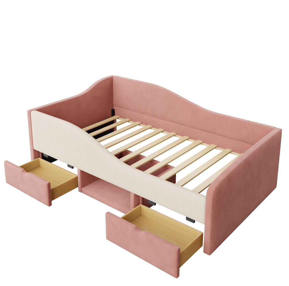 SAMT-POLSTERBETT 90/190 cm mit 2 Schubladen und gepolsterten Schutzgittern - Rosa, Textil (90/190cm) - BEAOK
