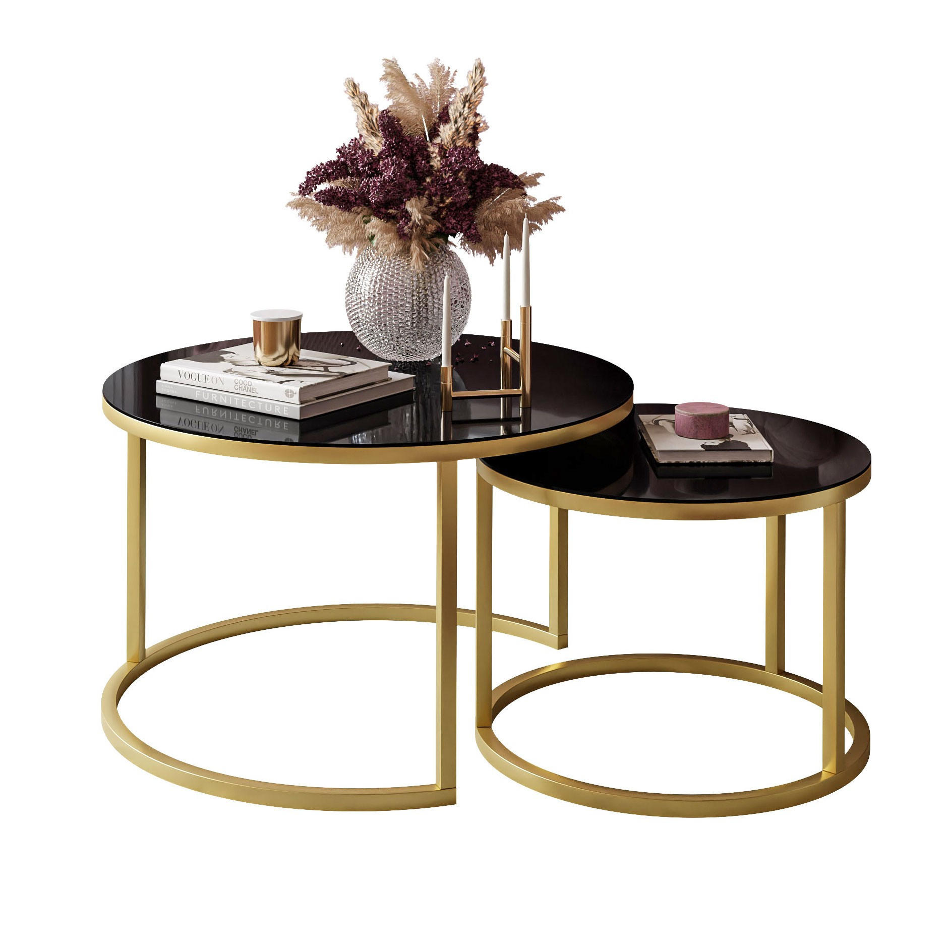 COUCHTISCH 2-in-1 CIRI GLASS mit Glasplatte matt gold - Silberfarben, Glas (70/70/47cm) - Lookway