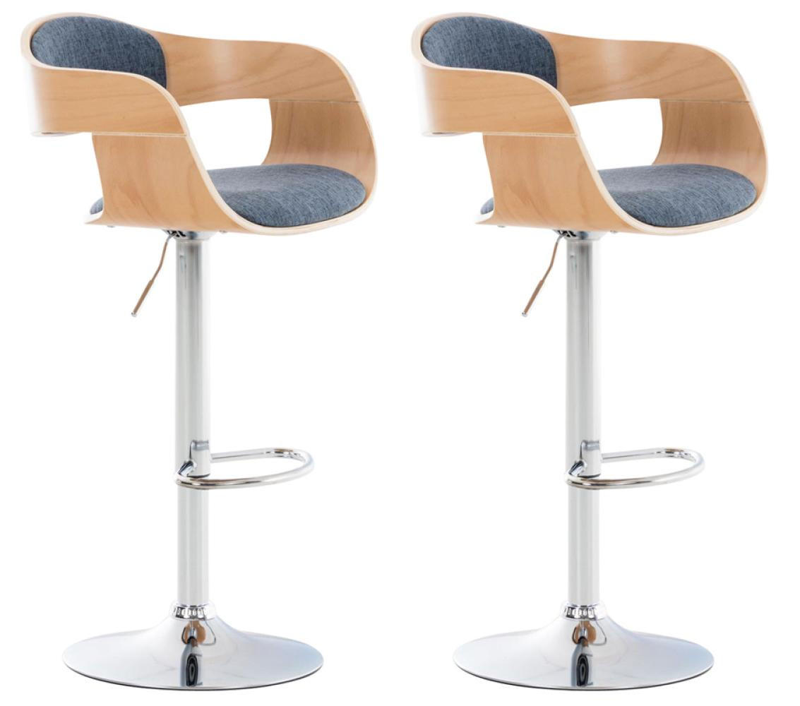 BARHOCKER 2er Set Stoff natura/blau - Chromfarben/Blau, Textil/Metall (50/88/48cm) - CLP