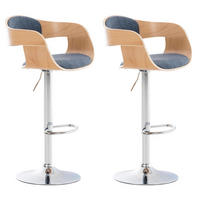 BARHOCKER 2er Set Stoff natura/blau - Chromfarben/Blau, Textil/Metall (50/88/48cm) - CLP