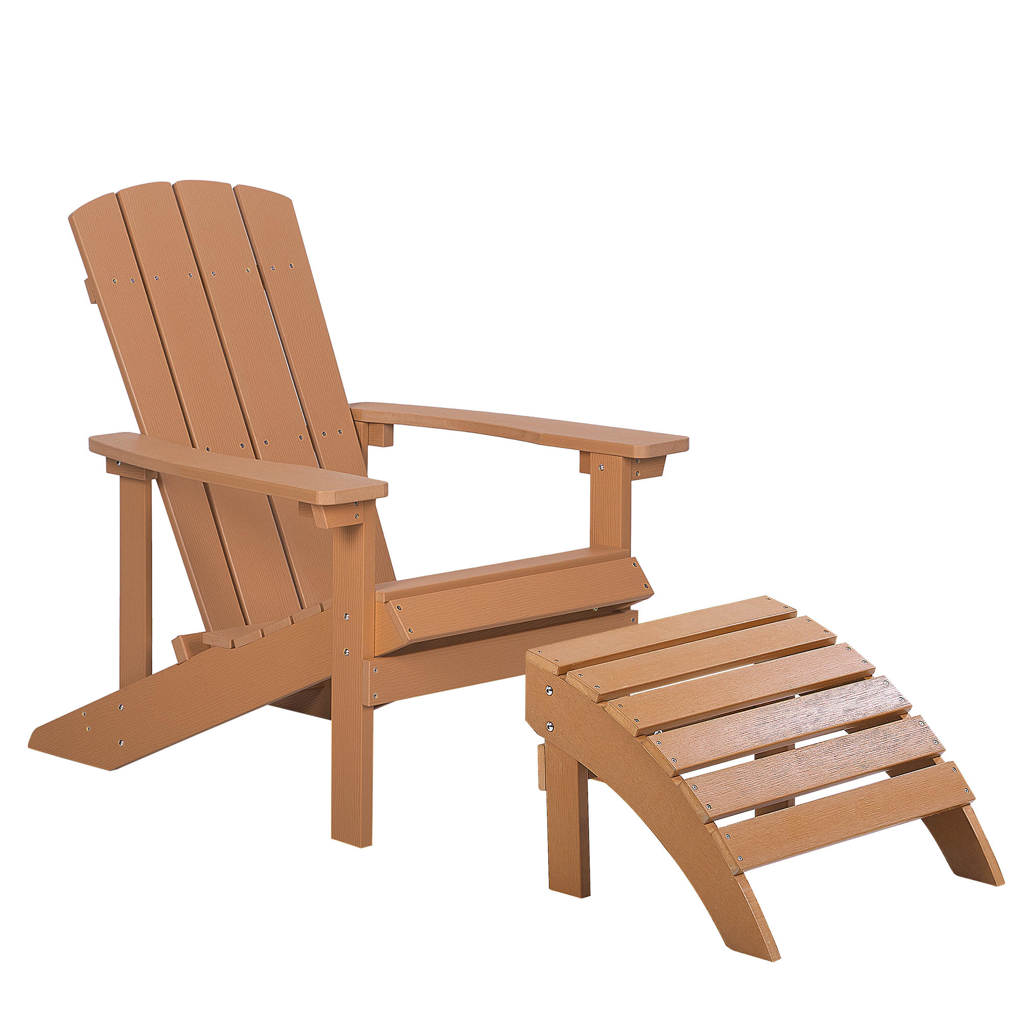 GARTENSTUHL mit Fußhocker Kunstholz hellbraun Adirondack - Hellbraun, Kunststoff (75/88/88cm) - Beliani