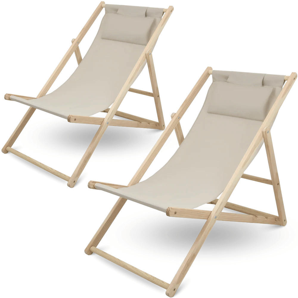 SONNENLIEGE Holz klappbar FRIEDA 2er Set Liegestuhl Creme - Creme, Holz (59/80/90cm) - DELUKE