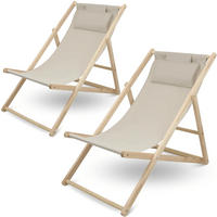 SONNENLIEGE Holz klappbar FRIEDA 2er Set Liegestuhl Creme - Creme, Holz (59/80/90cm) - DELUKE